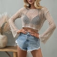 thumbnail image 3 of Travelwant Women Long Sleeve Crop Top Crochet Knit Color Block Pullover Jumper Tops Loose Patchwork Shirts Streetwear, 3 of 7