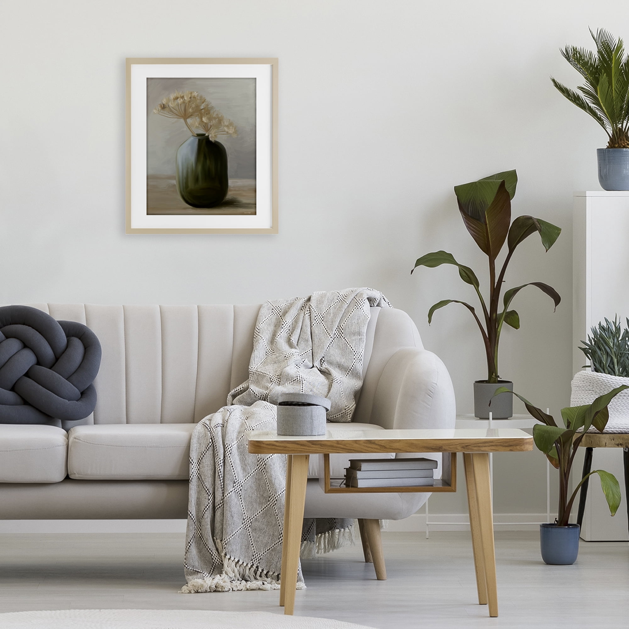 Stupell Industries Dried Blooms in Green Vase Birch Framed Print Under Glass, design by House Fenway
