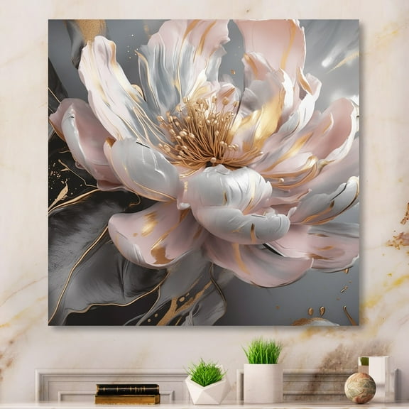 DESIGN ART Designart "Marble Pink Gold Peony Flower Iii" Floral Peony Canvas Print 30 in. wide x 30 in. high