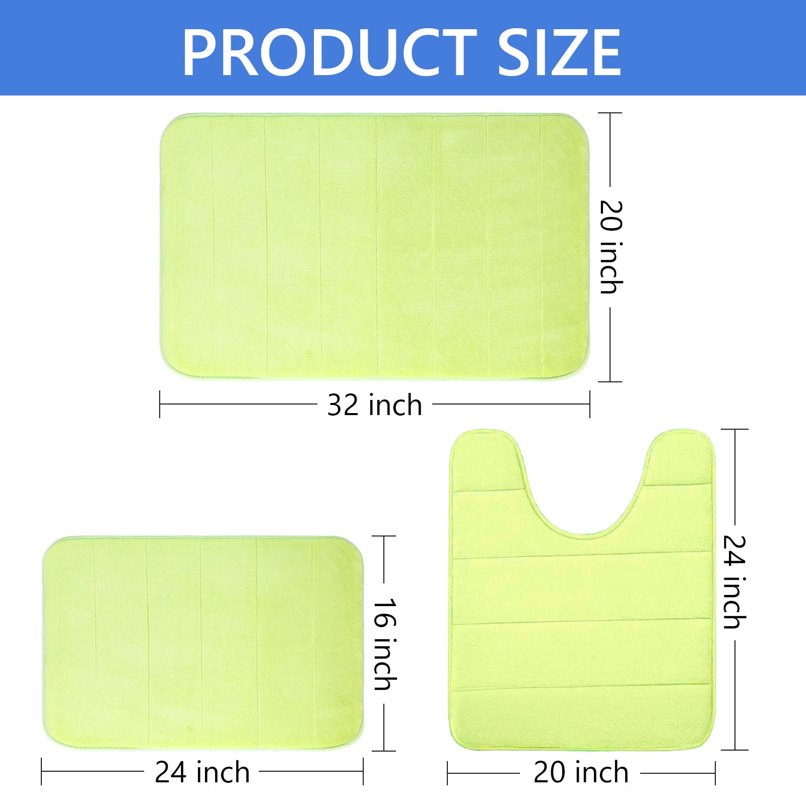Tripumer Green Memory Foam Rug Set Soft 3 Piece Bath Rug for Home Kitchen Comfort and Absorbency