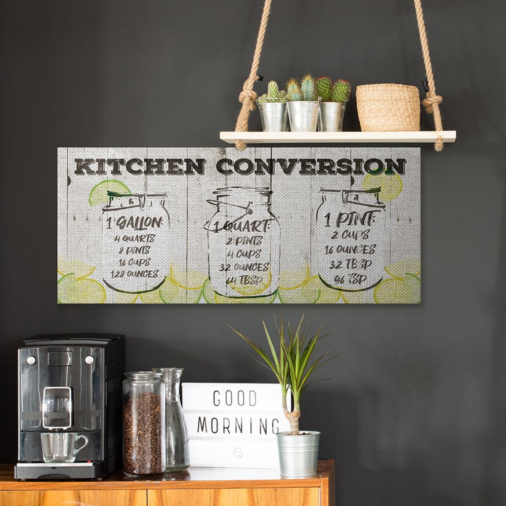 Stupell Industries Kitchen Summer Citrus Jar Liquids Conversion Chart Food & Beverage Painting Gallery Wrapped Canvas Art Print Wall Art, 17 x 40