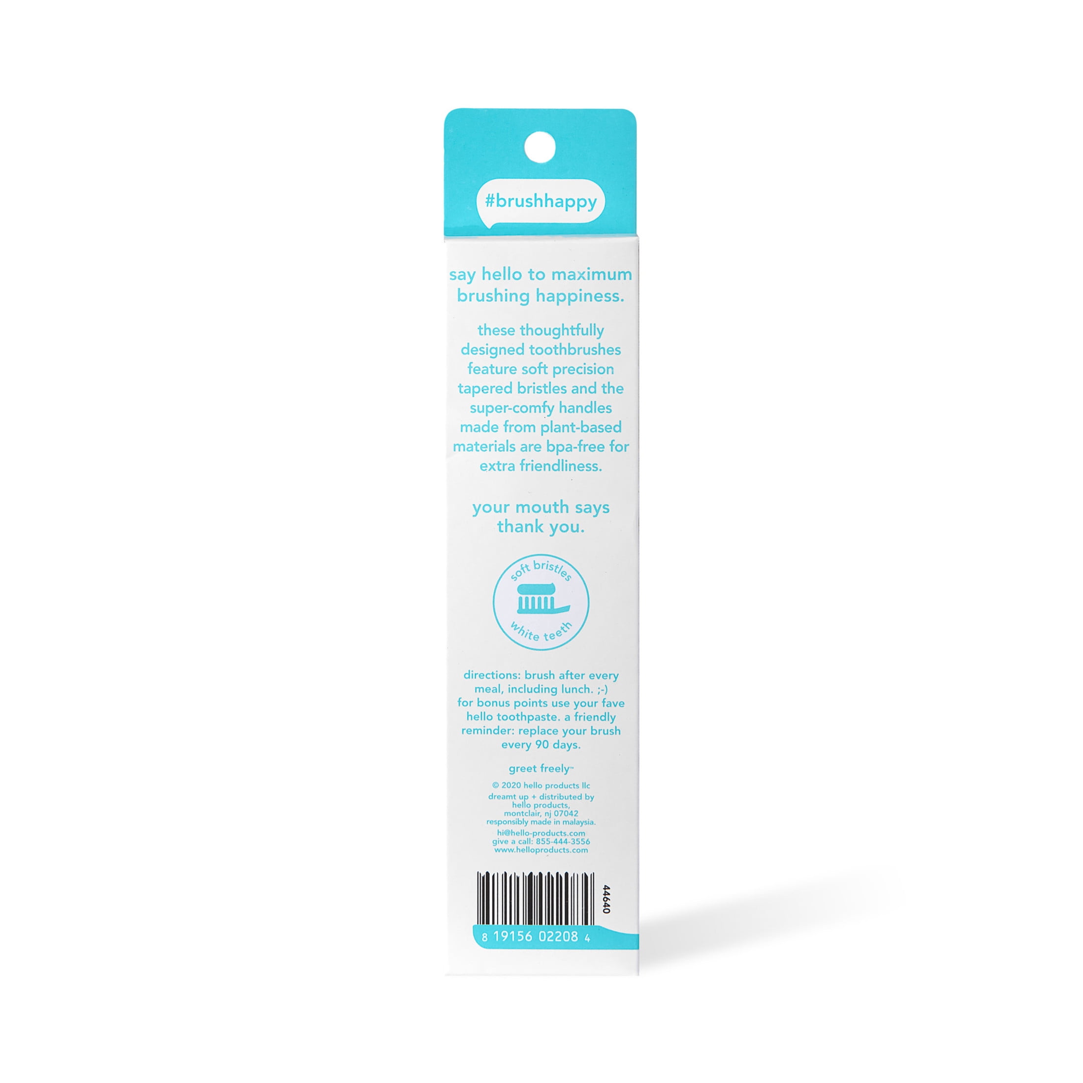 hello Adult Soft Bristle Toothbrush Pack, Blue and Green, 2 Count