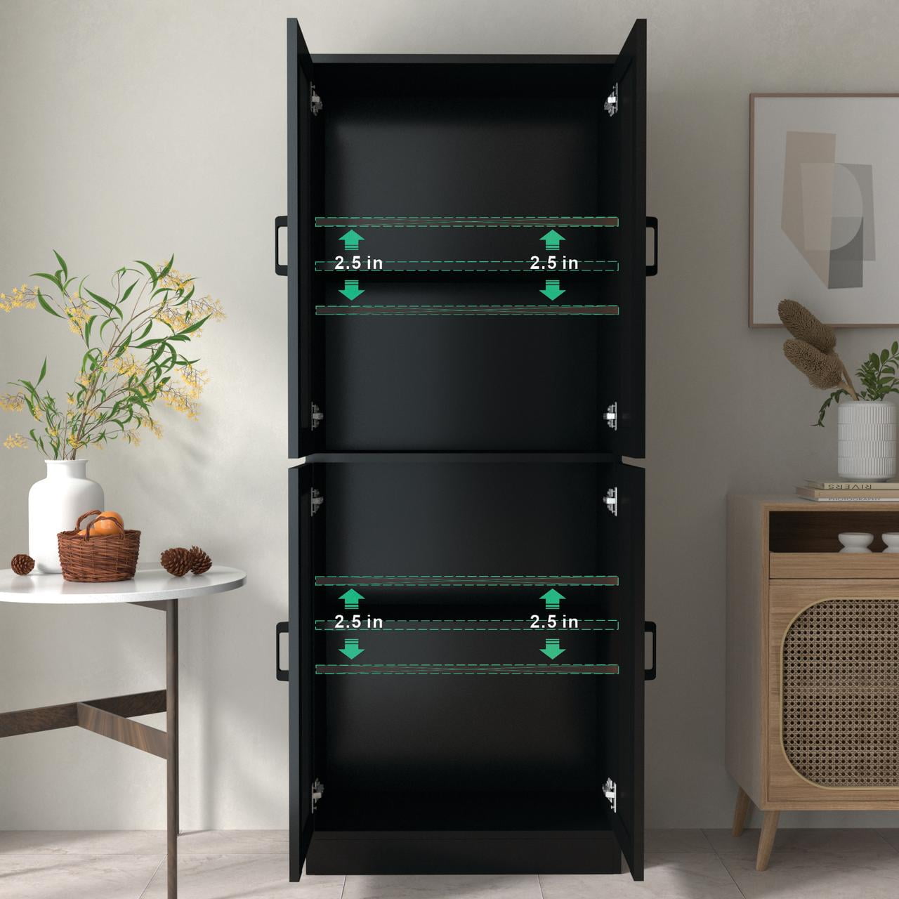 DIYART Black Kitchen Pantry Cabinet, 71" Tall Kitchen Storage Cabinet with doors, Kitchen Pantry Hutch with Storage for Kitchen, Dining Room