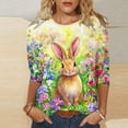 thumbnail image 2 of Womens Easter Outfit Casual 3/4 Sleeve Crewneck Tops Cute Bunny Print Shirts Spring and Summer Blouses Easter Festival Tops, 2 of 5