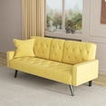 thumbnail image 2 of Aukfa Velvet Futon Sofa Bed with Cup Holder & Pillow for Home Office, Yellow, 2 of 10