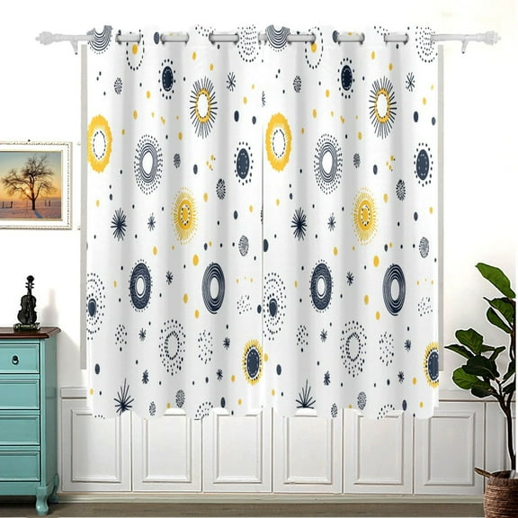 Circular Pattern Design Thermal Blackout Curtains 63x55 Inch 2 Panels Grommet Window Drapes for Bedroom Living Room