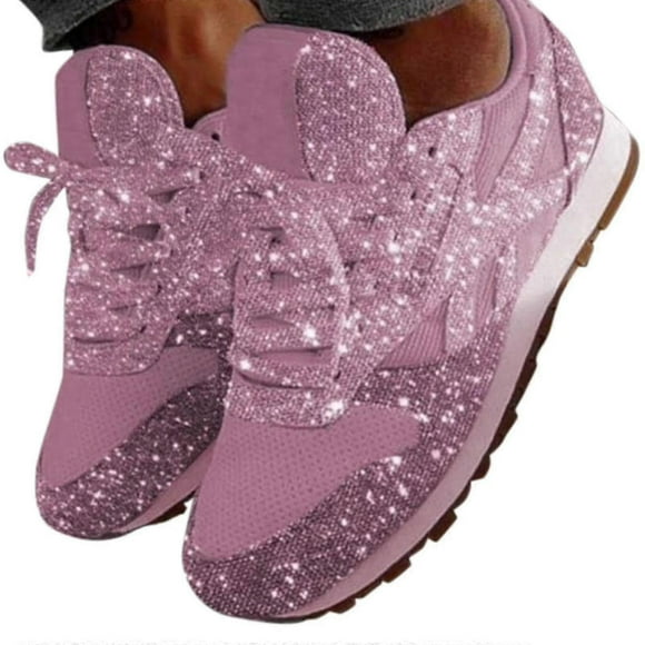 Srbtv-womens Sparkly Glitter Trainers Sequins Sneakers Lace Up Sports Running Shoes