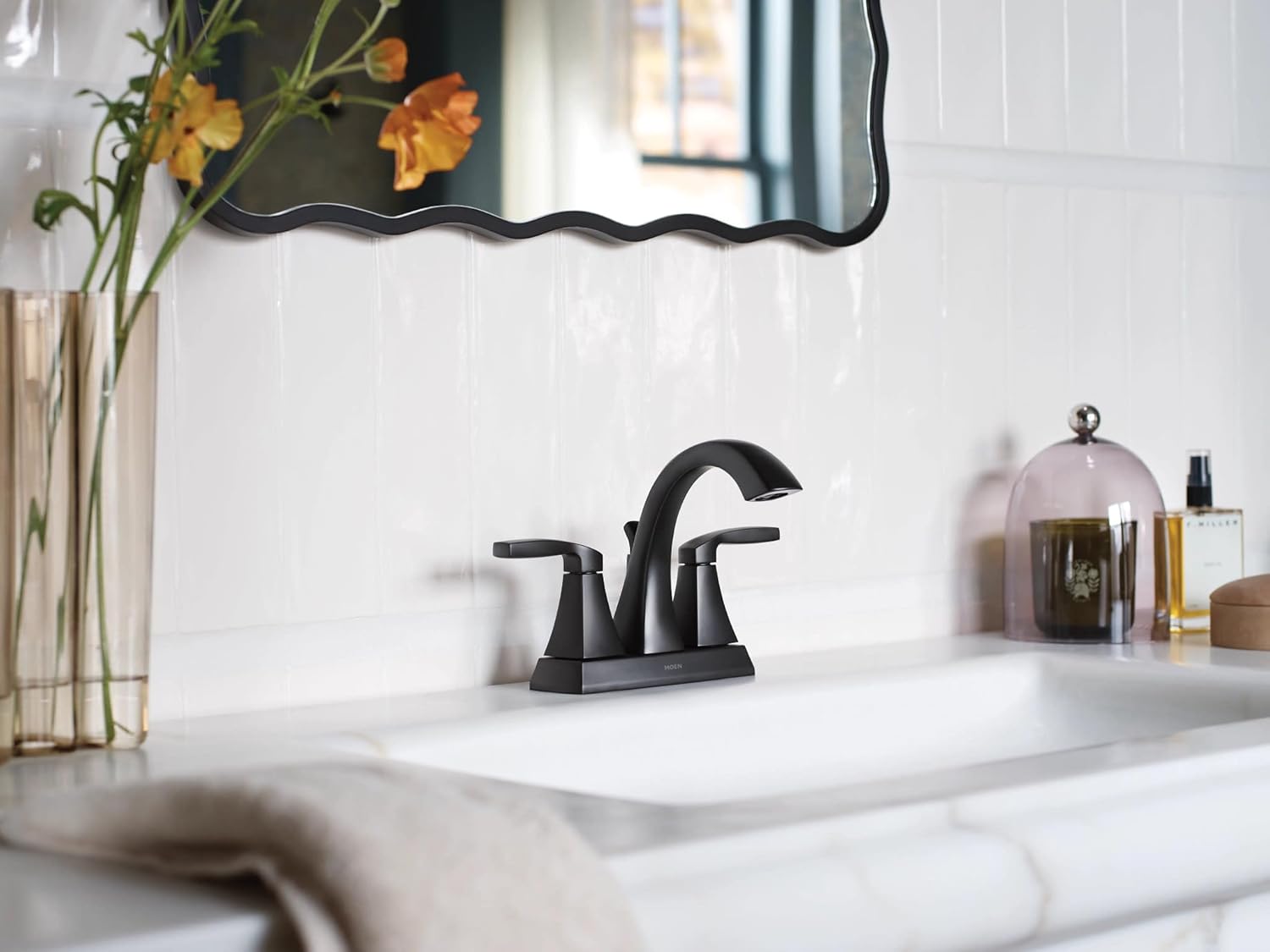 Moen 6901BL Voss Two-Handle Centerset Bathroom Faucet Matte Black