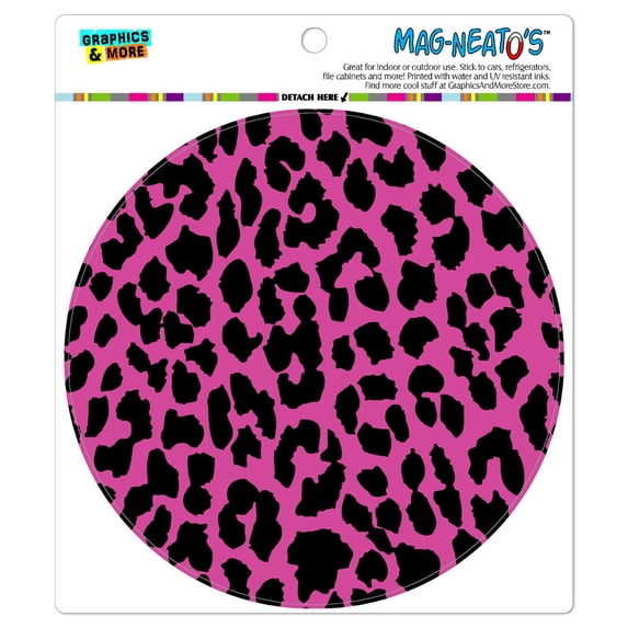 Leopard Print Pink and Black - Circle MAG-NEATO'S(TM) Car/Refrigerator Magnet