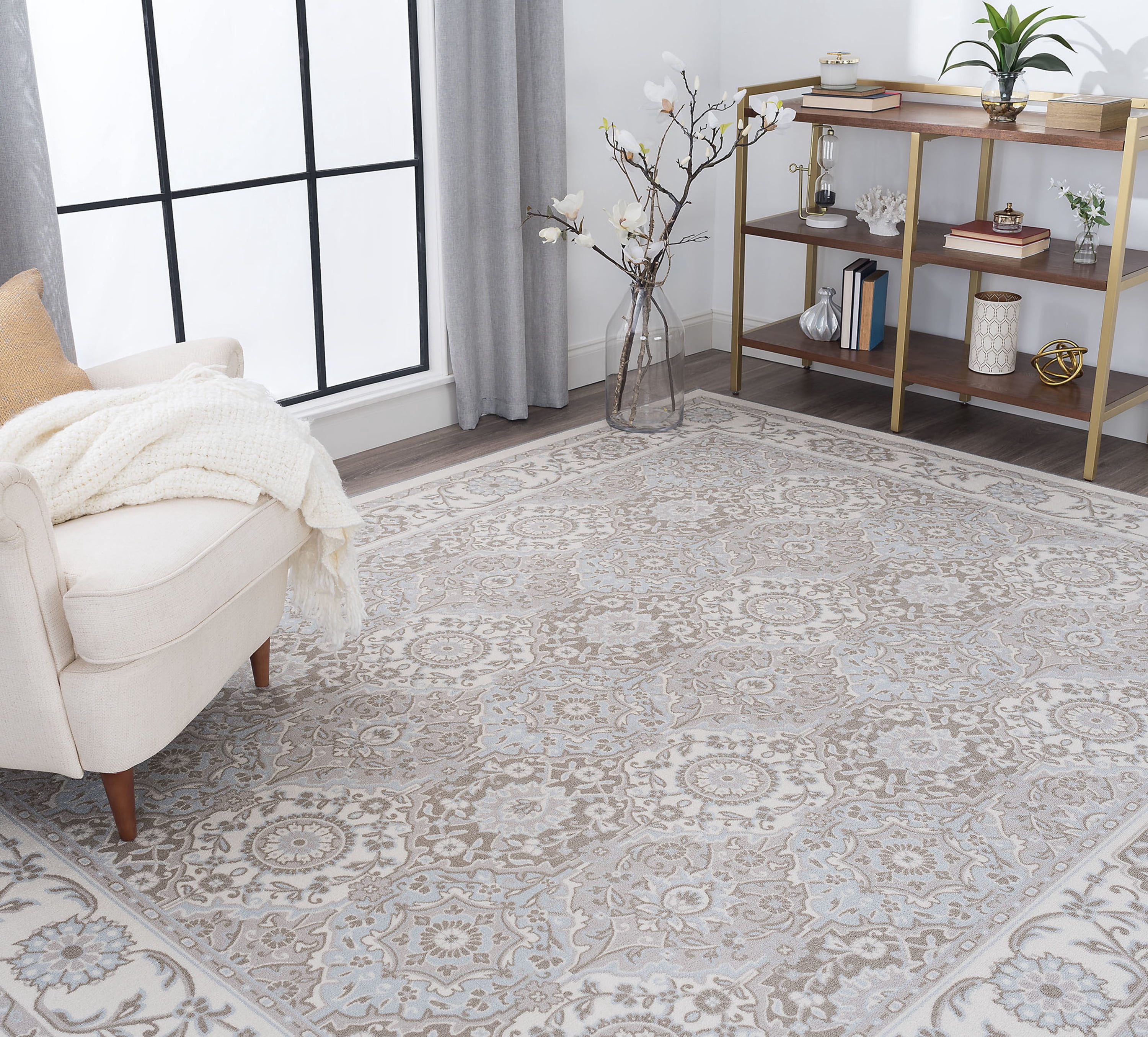 Traditional 8x10 Area Rug (7'10'' x 9'10'') Oriental Taupe, Gray Living Room Easy to Clean