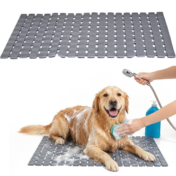 Non Slip Dog Bath Mat, Dog Shower Mat with Holes for Tub Sink Pet Dog Bathtub Mat with Holes Suction Cups Rubber Dog Bathing Grip Mat for Bathroom Grooming Quick Wash Drain