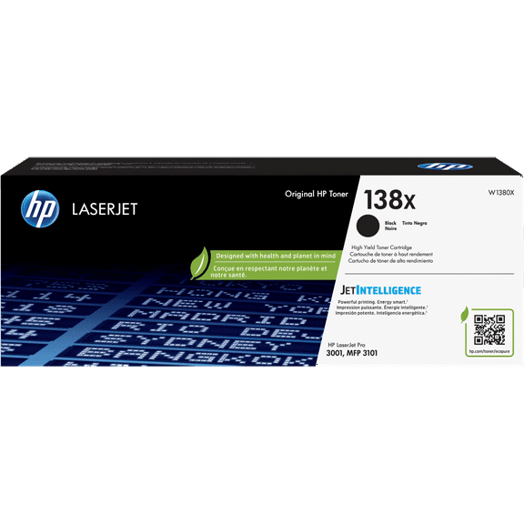 HP 138X High Yield Black Original LaserJet Toner Cartridge, Average cartridge