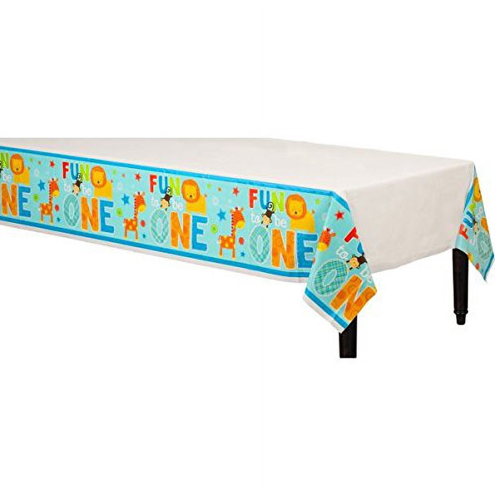 One Wild Boy Birthday Party Plastic Table Cover, Multi Colored, plastic, 54 inches x 102 inches
