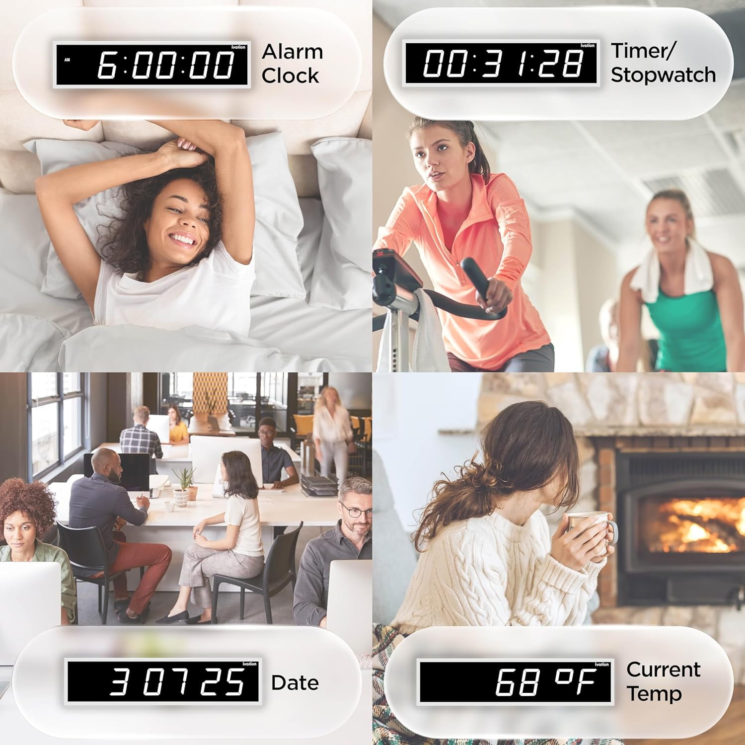 Ivation Large Digital Clock, 48" Led Wall Clock with Stopwatch, Alarms, Timer, Temp & Remote, White