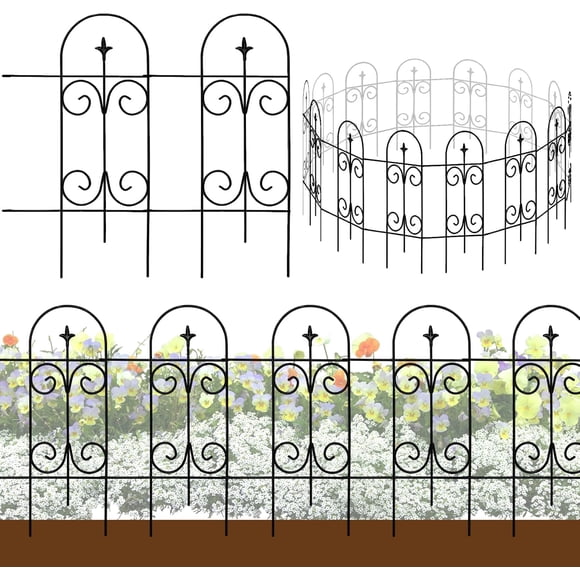Metal Decorative Garden Fence Border in .H x . in .W ( Panels Total Length feet) No Dig Fence Rustproof Wrought Iron Landscape Fencing for Flower Bed Yard Animal Barrier