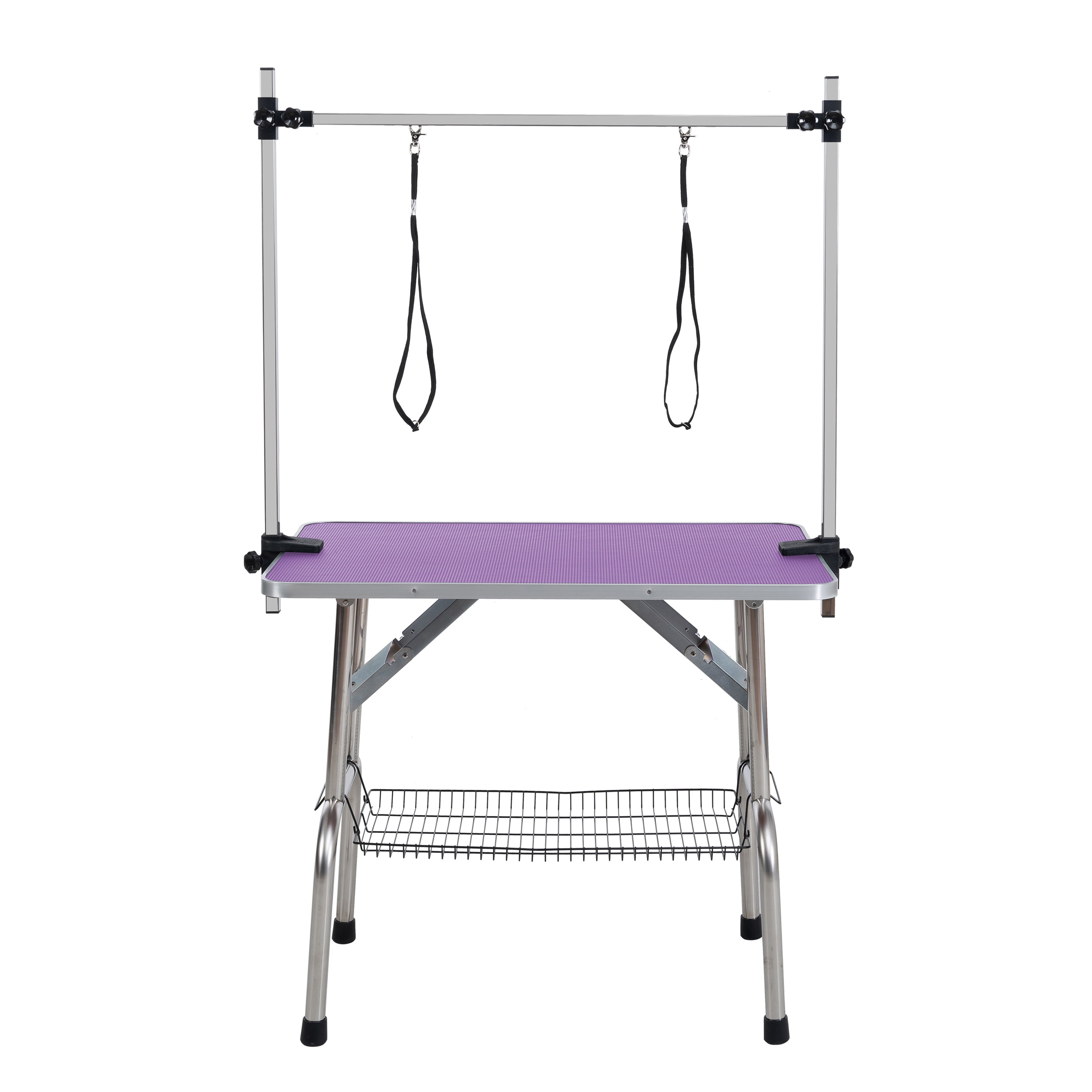 46" Folding Dog Pet Grooming Table Stainless Steel Frame Rubber Mat on Board with Adjustable Arm and Clamps pet dog Cat Grooming Table