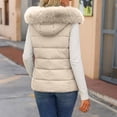 thumbnail image 4 of MOONDU Womens Puffer Vest Quilted Sleeveless Faux Fur Hood Zip Pockets Fall Winter Warm Outerwear for Layering Casual, 4 of 8