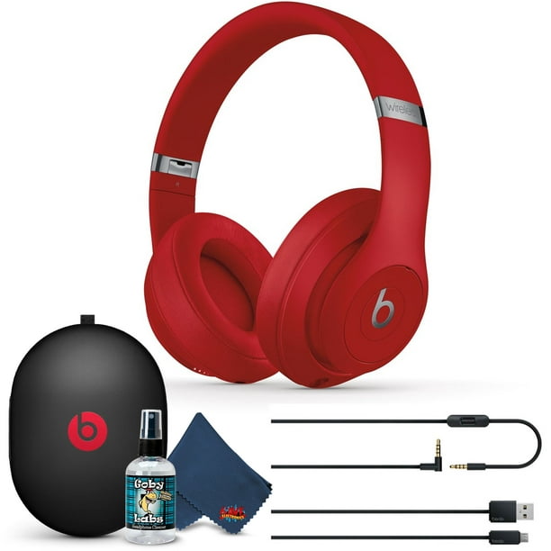 Beats Studio3 Wireless Over-Ear Noise Cancelling Bluetooth Headphones (Red)  with 6Ave Cleaning Kit