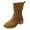 Brown, variant on Women's Brown Suede Mid Calf Winter Boots Vintage Chunky Heel Slip On Knee Length Combat Booties Buckle Strap Motocycle Boots Size 9