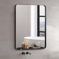 thumbnail image 1 of YOOSHINE Black Metal Framed Bathroom Mirror with Shelf for Wall 24X32 Inch Rounded Rectangle Mirror, Matte Black Bathroom Vanity Mirror, Anti-Rust, Tempered Glass, Hangs Horizontally or Vertically, 1 of 8