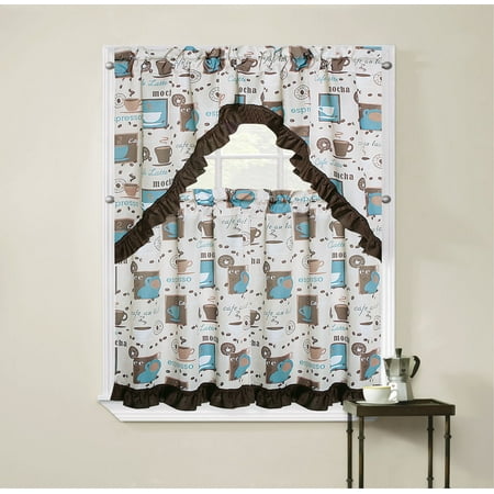 - Regal Home Collections Cappuccino Complete Kitchen Curtain Tier & Swag Set - Blue/Multi
