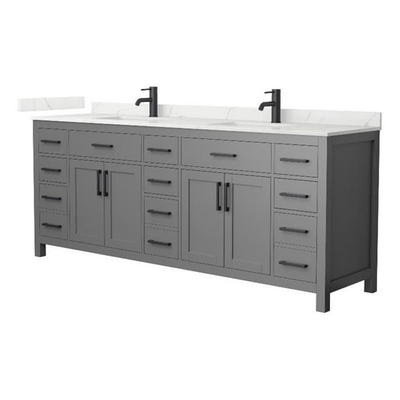 Beckett 84" Dark Gray Double Vanity & Giotto Quartz Top (1-Hole) & Black Trim