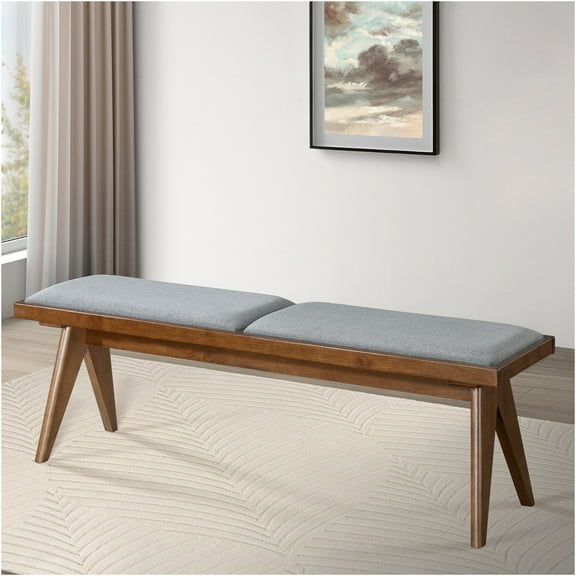 JERFIT Mid-Century Modern Upholstered Bench, Sofa Couch End of Bed Bench with Solid Wood Legs for Entryway, Living Room, Bedroom, Brown and Light Gray