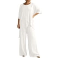 thumbnail image 2 of Homenesgenics Womens Pajama Sets Solid V-Neck Long Sleeve Split Top And Pants Set Womens Clothes under $8, 2 of 8