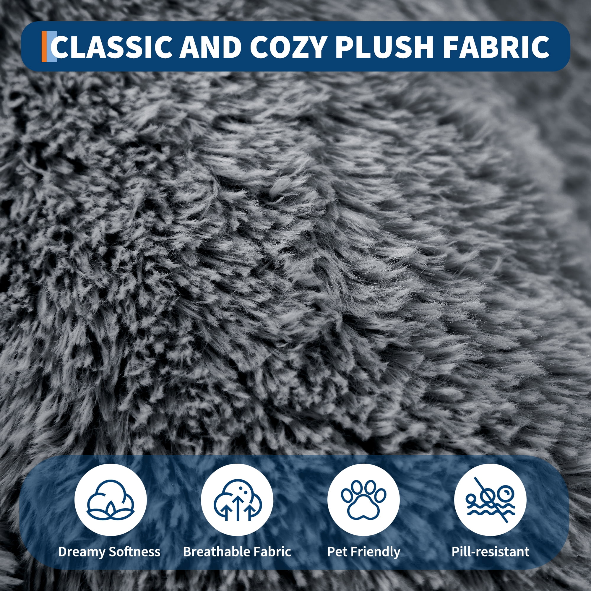 Human Size Dog Bed for People and Pets, 67×43×8 inch Orthopedic Foam Lounger with Removable Washable Faux Fur Cover, Raised Bolster, Side Pocket and Portable Strap, No Assembly Required, Cozy Floor B