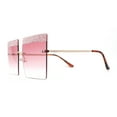 thumbnail image 3 of Rhinestone Argyle Pattern Jewel Rimless Oversize Rectangle Sunglasses Gold Pink, 3 of 4