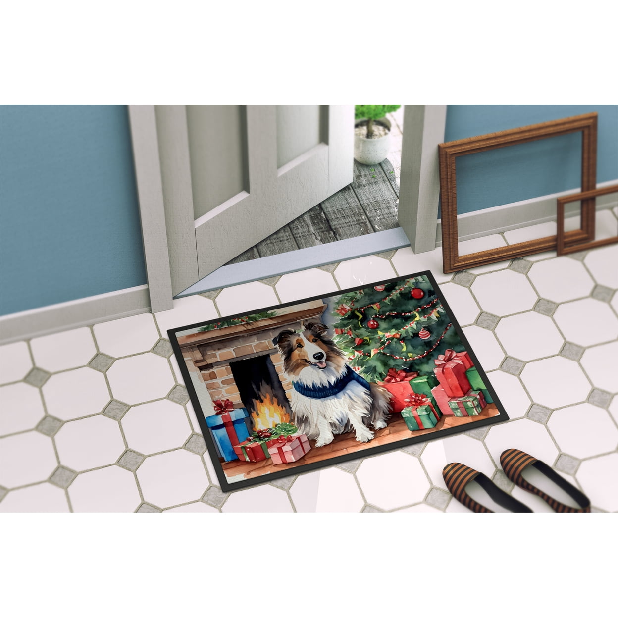 Carolines Treasures DAC2749MAT 0.15 x 18 x 27 in. Sheltie Cozy Christmas Doormat