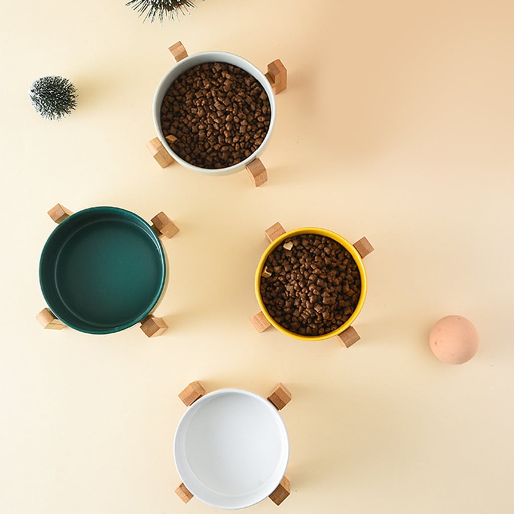 NonSlip Ceramic Pet Feeders Bowl Set Elevated Wood Double Bowl Dish Set Large Capacity Dog Cats Feeding Accessories