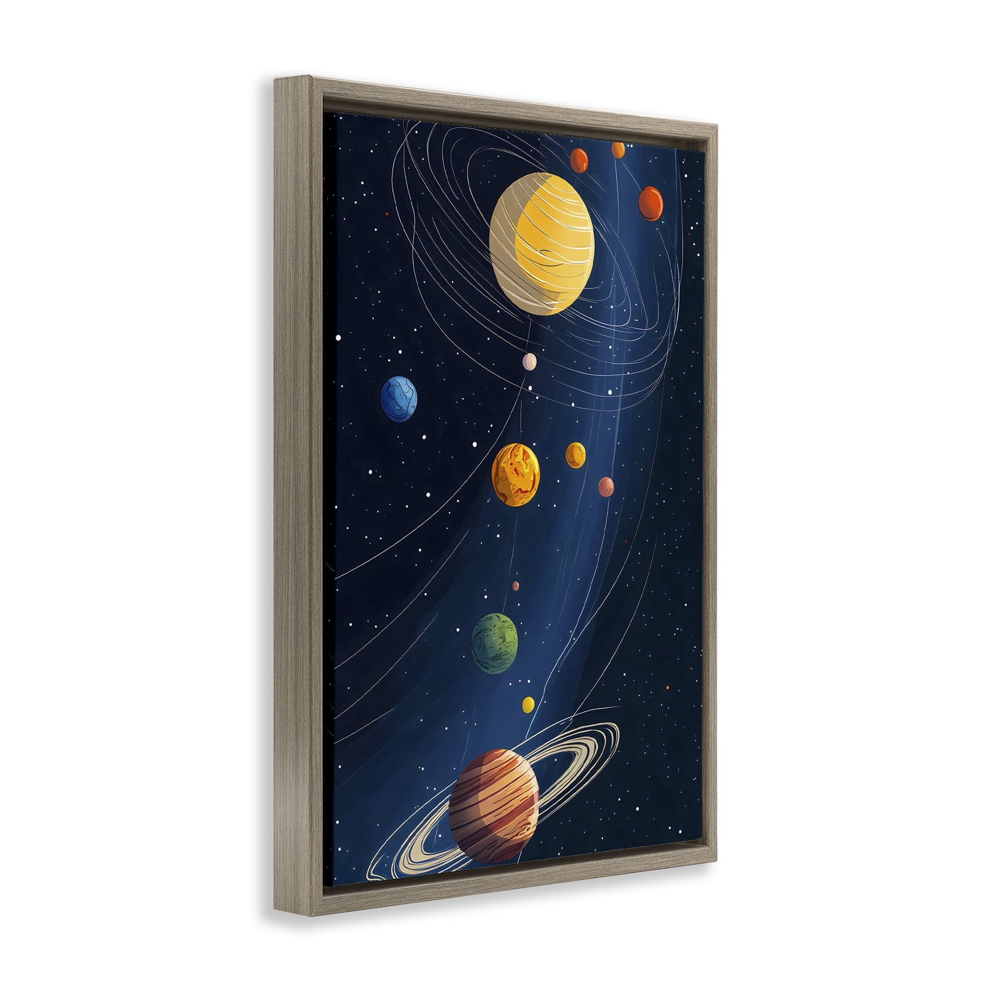 Stupell Industries Planets Aligned in Celestial Orbit Brown Framed Floater Canvas Wall Art, design by Creative Studio