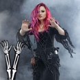 thumbnail image 2 of pares de guantes de esqueleto, guantes de calavera, guantes de dedo completo de brazo largo para Halloween, accesorios para fiestas de disfraces, 2 of 5