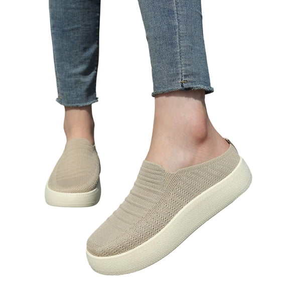 HTHLVMD Comfortable Walking Sneakers for Women, Women’S Stretchy Knit Slip-On Shoes Casual Lightweight Comfort Sneakers With Cushioned Dance Hiking Taichi Shoe, Coffee 8