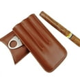 thumbnail image 3 of Portable Cattlehide Leather Holder Hold 3 Storage Case Tube with, 3 of 8