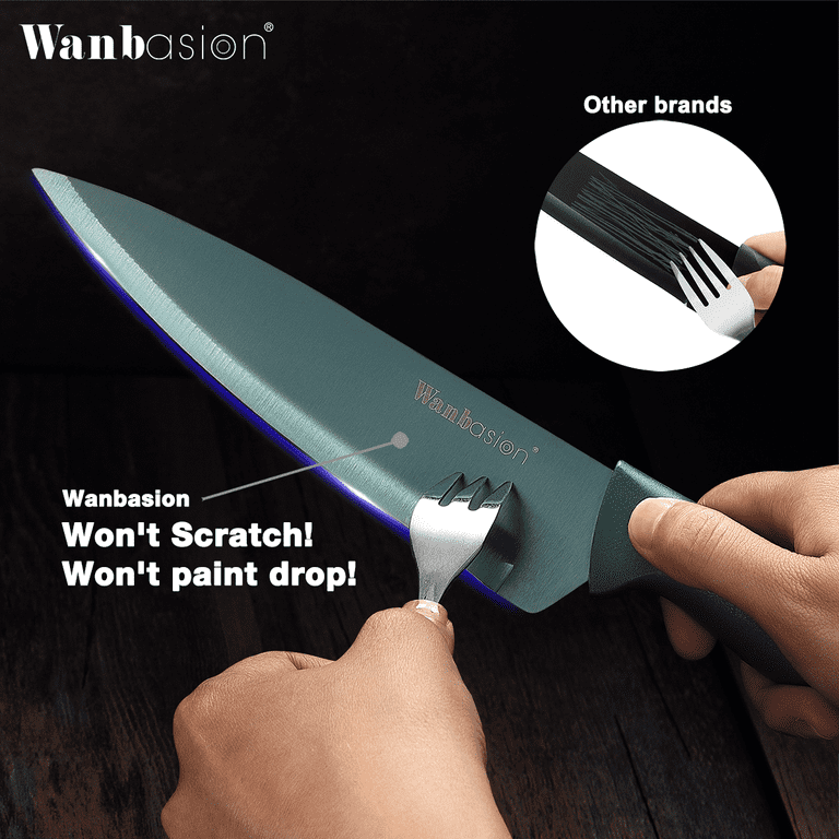 Knife Set, Hunter 16pcs Kitchen Knives with Acrylic Stand, Swivel Vegetable Peeler & 2-in-1 Sharpener, Dishwasher Safe Knifes, Clear/Black