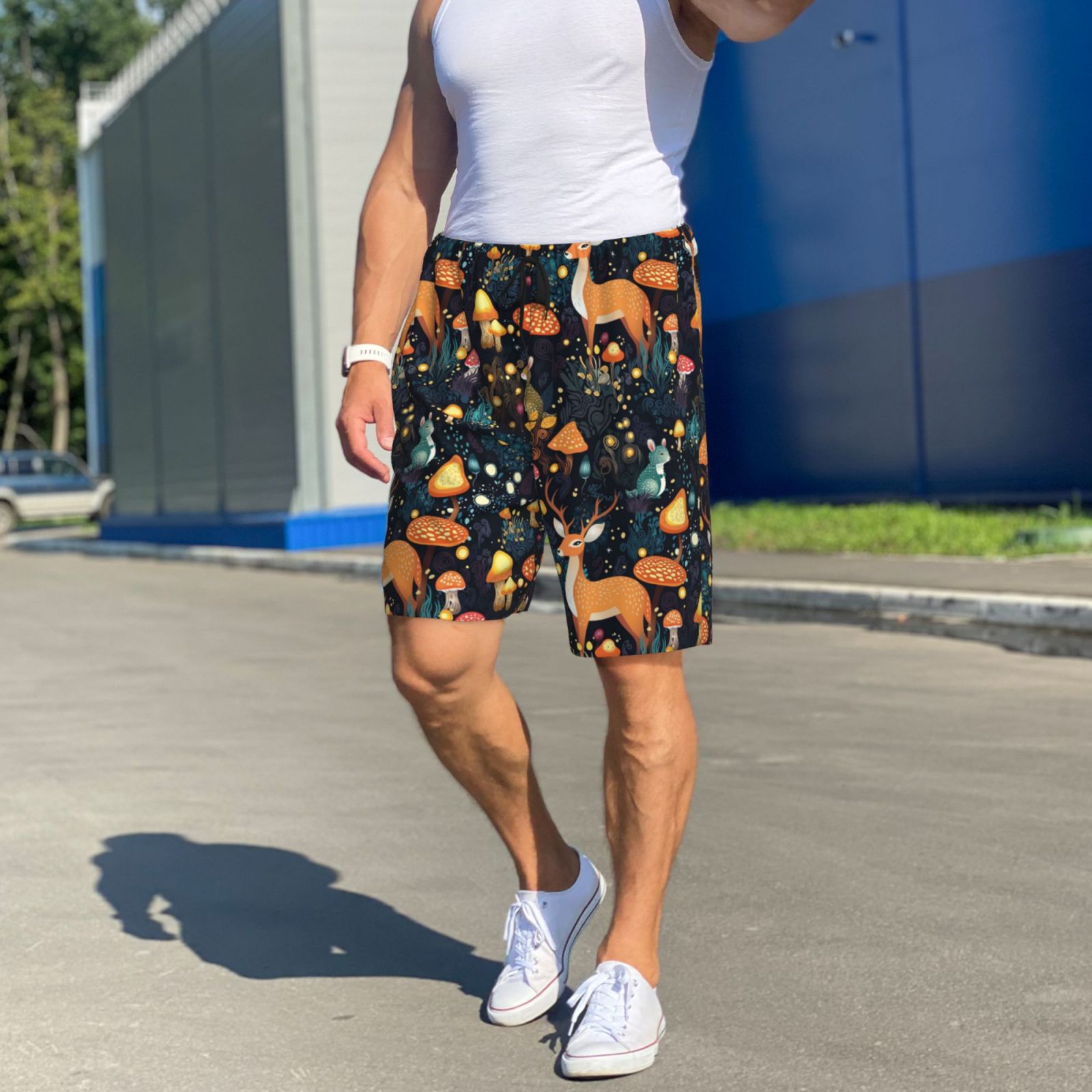 Xecao Forest Elf Print Men's Sleepwear Shorts Pajama Bottom Lounge Short nightwear with Convenient Pockets for Relaxed Home Wear-3X-Large