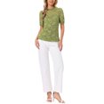 thumbnail image 2 of INSPIRE CHIC Floral Lace Top for Women's Halloween Mock Neck Puff Short Sleeve Elegant Lace Blouse Tops L Matcha Green, 2 of 6
