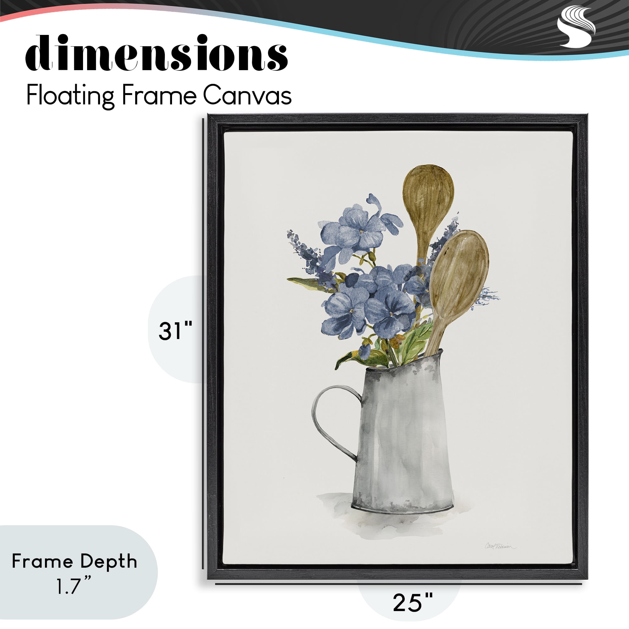 Stupell Industries Kitchen Spoons & Blue Blooms Black Framed Floater Canvas Wall Art, design by Carol Robinson