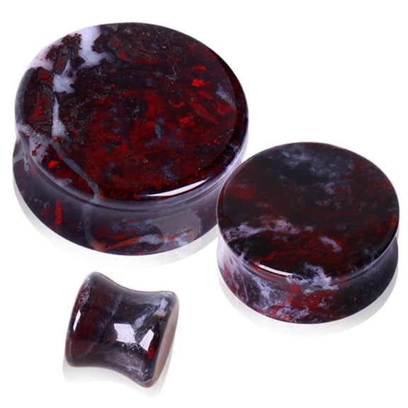 Blue Palm Jewelry Pair of Natural Red Tiger Eye Stone Saddle Plug Double Flare Ear Lobe Plugs E549
