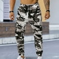 thumbnail image 2 of Men Sweatpants Camouflage Drawstring Elastic Waist Multi Pockets Streetwear Loose Ankle Tied Cargo Pants for Training Running Fitness, 2 of 8