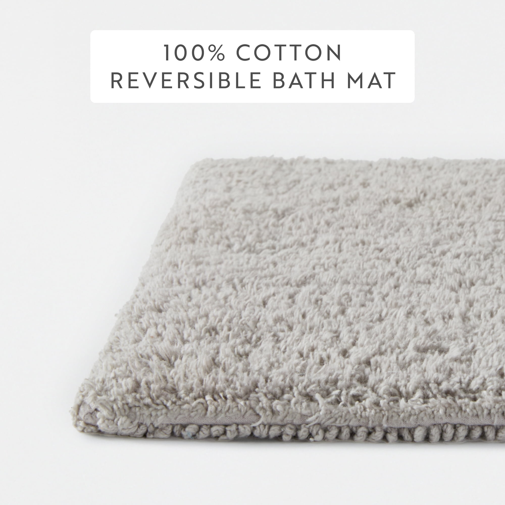 Noble Linens Reversible Dual-Texture Cotton Bath Mat, 34 in x 21 in, Light Gray