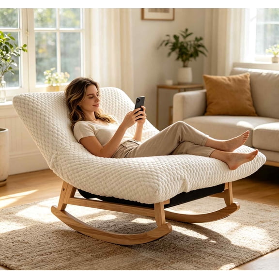 Timbernest Bean Bag Rocking Chair for Indoor Outdoor, Accent Armless Lazy Sofa, Corduroy Casual Single Couch, White