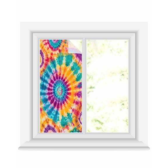 Window Privacy Film Colorful Tie-Dye Stained Glass Window Film Decorative Sun Block Window Cover Ethnic Modern Abstract Watercolor Window Clings Static Adhesive Sticker for Bathroom 19.6"x39.3"