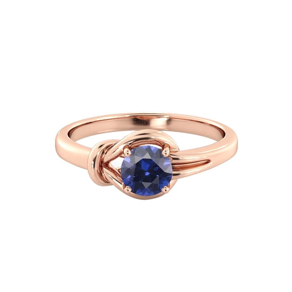 0.50 ctw Lab Created Blue Sapphire Ring 14K Rose Gold Knot 4 prongs Round