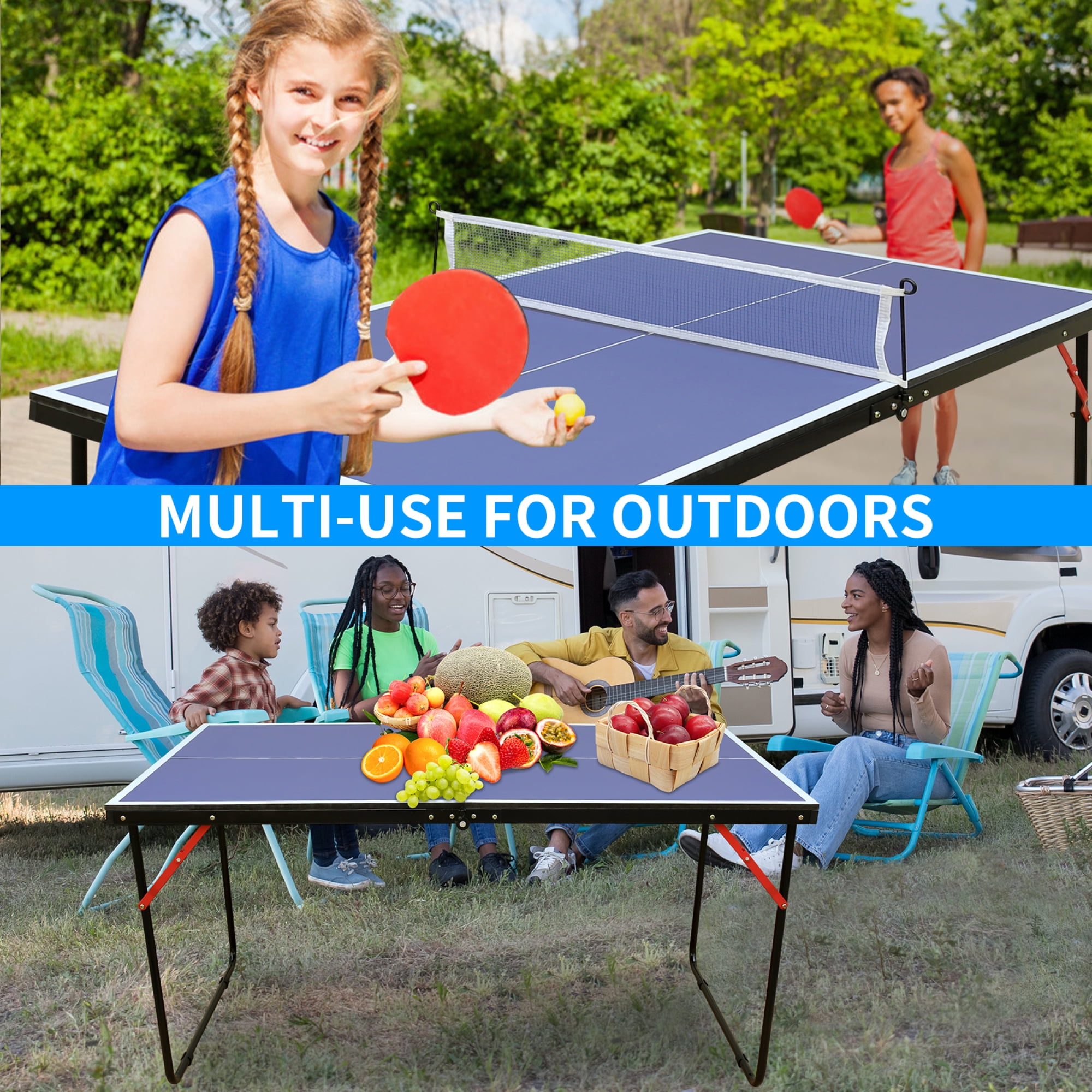 4.5FT Portable Ping Pong Tables Set,Foldable Table Tennis Table with Net,2 Paddles & 3 Balls, Professional MDF Tables for Indoor/Outdoor Multi-Use Free Standing Ping Pong Table,Blue