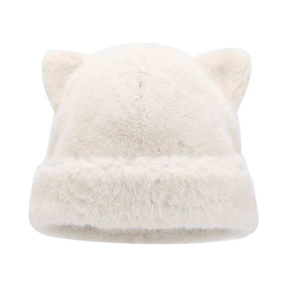 Furry Cartoon Ushanka with Ear for Outdoor Sports Furry Solid Color with Ear Oversized Headgear Hat for Winter