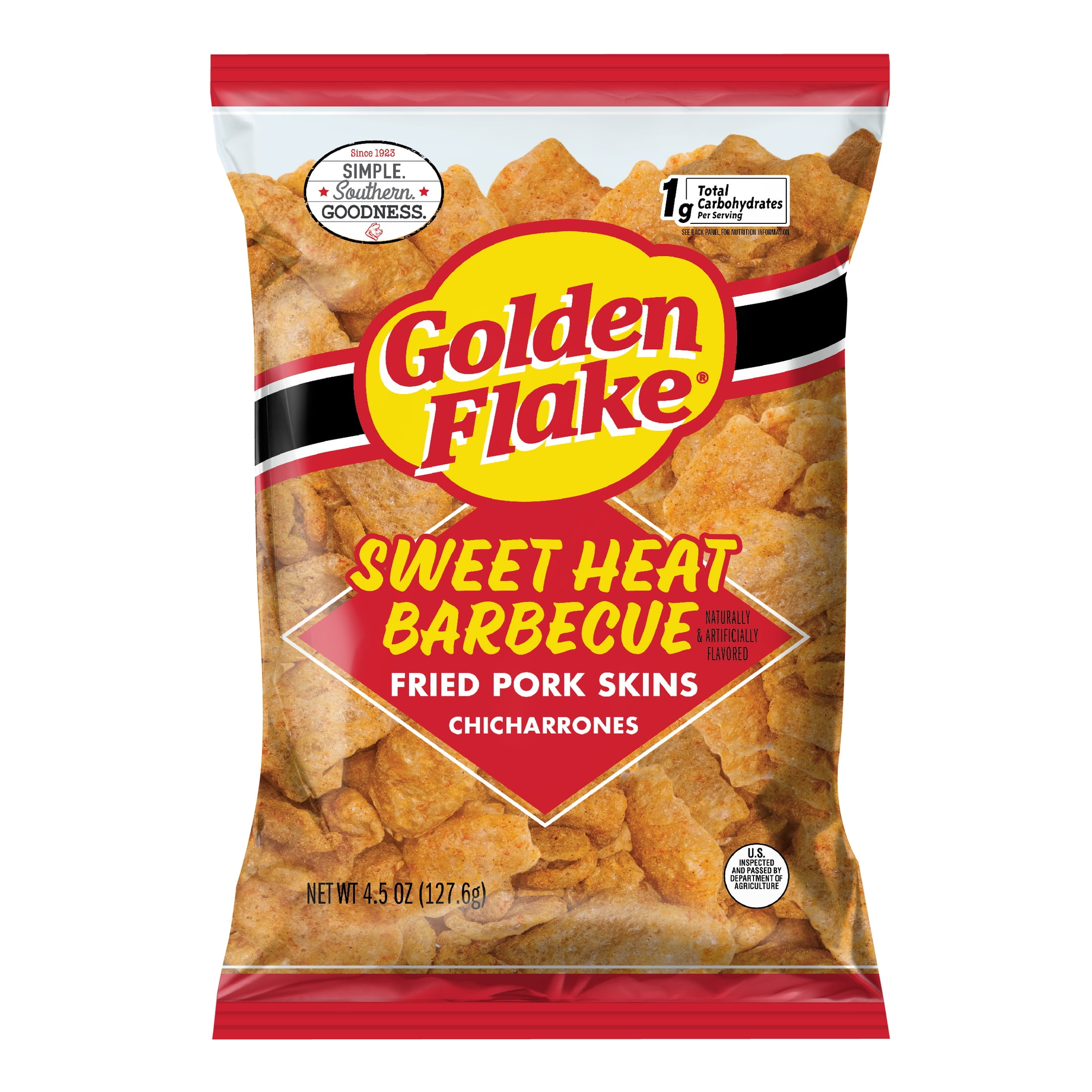 (3 pack) Golden Flake Sweet Heat Barbecue Fried Pork Skins, 4.5 oz Bag
