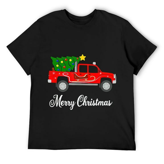 Mens Merry Christmas Truck - Christmas Tree T-Shirt Black